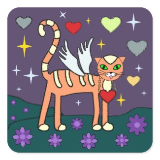 Winged Kitty with Heart Custom Sticker sticker