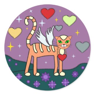 Winged Kitty with Heart Custom Sticker sticker
