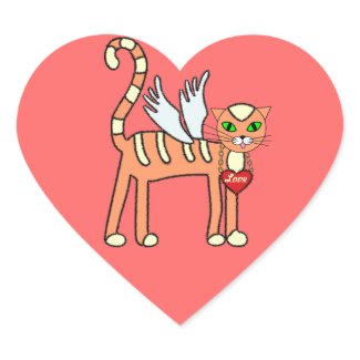 Winged Kitty with Heart Custom Sticker sticker