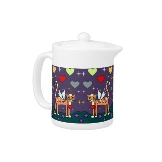 Winged Kitty with Heart Custom Teapot teapot