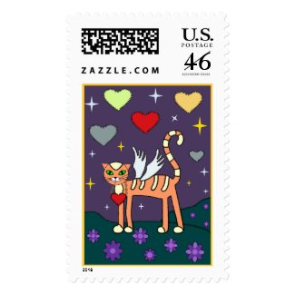 Winged Kitty with Heart Postage stamp