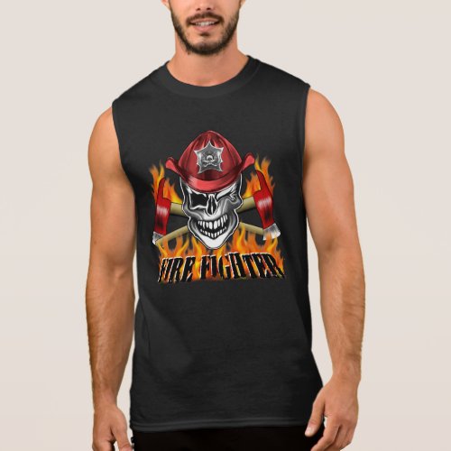 Winking Firefighter Skull Sleeveless T-shirt