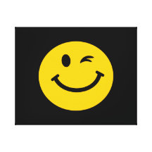 Winking smiley face stretched canvas print