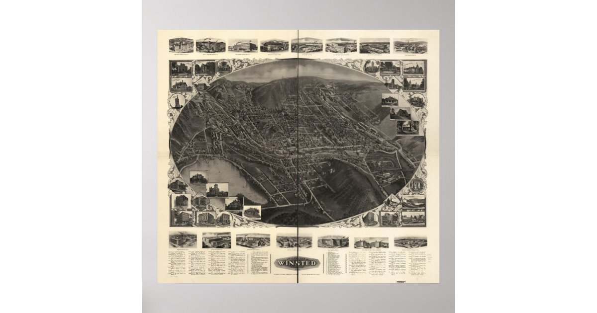 Winsted Connecticut 1908 Antique Panoramic Map Poster Zazzle