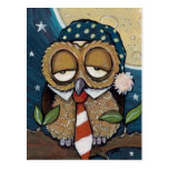 Winston | Sleepy Business Owl Art Postcard postcards