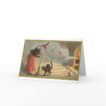 Wintage Halloween Witch, Cat Greeting Cards