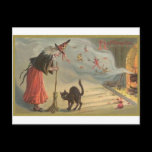 Wintage Halloween Witch, Cat Postcards