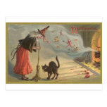 Wintage Halloween Witch, Cat Postcards