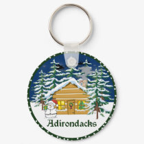 Winter Adirondack Mountain Cabin keychains