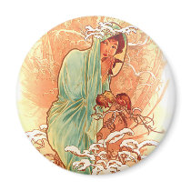 Winter - Alphonse Mucha Art Nouveau Refrigerator Magnets