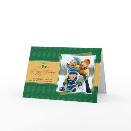 Winter Argyle Happy Holidays Card (green) card