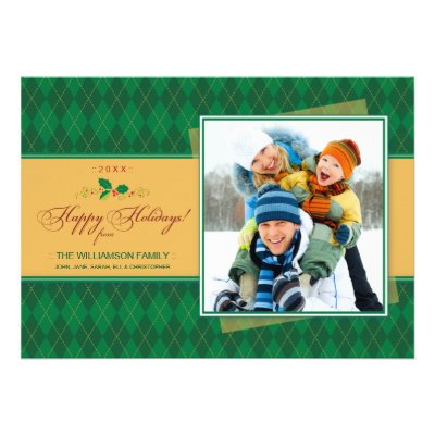 Winter Argyle Happy Holidays Flat Card (green)