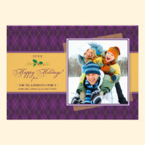 Winter Argyle Happy Holidays Flat Card (purple) invitations