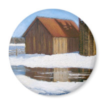 WINTER ART SCENE/BARN AND SILO magnets by joyart WINTER ART SCENE/BARN AND SILO magnets
