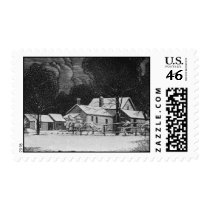 Winter at the farm postage stamp