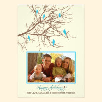 Winter Birds Family Holiday Card (aqua) invitations