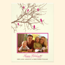 Winter Birds Family Holiday Card (fuchsia) invitations