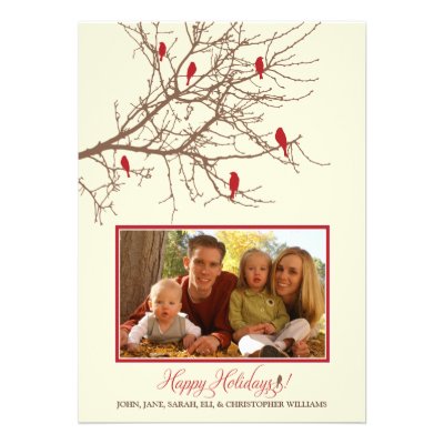 Winter Birds Family Holiday Card (maroon)