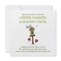 Winter Blessings · Birdhouse, Bird & Hearts invitations