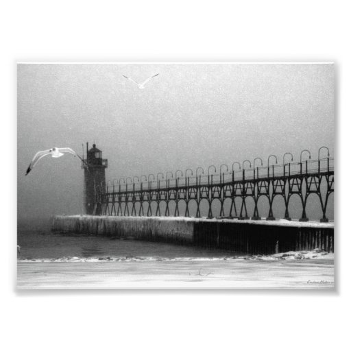 Winter Blizzard Over Pier Photo Print