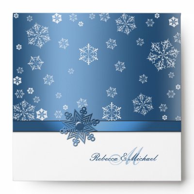 Winter Blue and White Snowflake Wedding Envelope