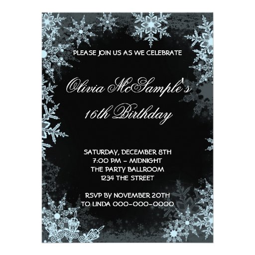 Winter Blue Snowflake Birthday Prty Custom Invite