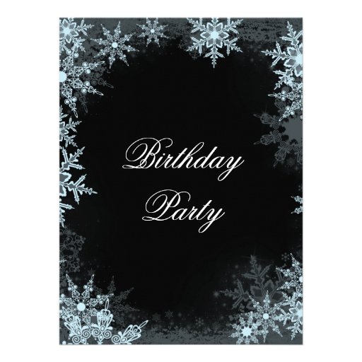 Winter Blue Snowflake Birthday Prty Custom Invite