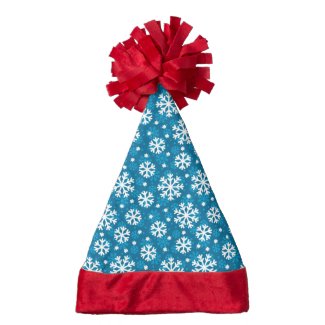 Winter Blue Snowflake Pattern Santa Hat