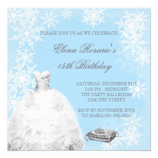 Winter Blue Snowflake Photo Quinceanera Invitation