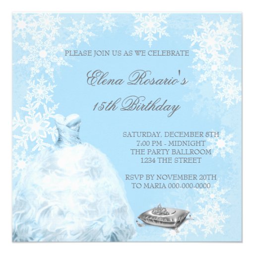 Winter Blue Snowflake Photo Quinceanera Invitation