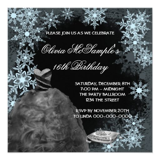 Winter Blue Snowflake Photo Sweet Sixteen Party Personalized Invite