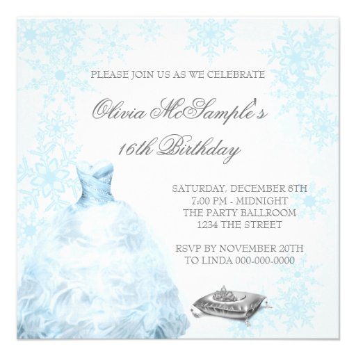 Winter Blue Snowflake Photo Sweet Sixteen Party Personalized Invites