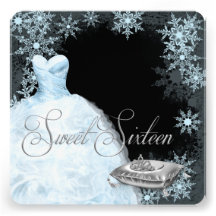 Winter Blue Snowflake Sweet Sixteen Party Announcements