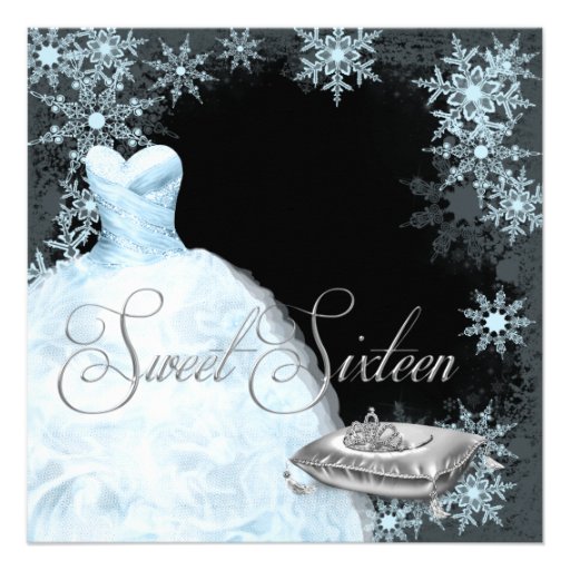 Winter Blue Snowflake Sweet Sixteen Party Announcements