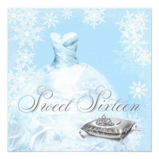 Winter Blue Snowflake Sweet Sixteen Party Personalized Announcement (front side)