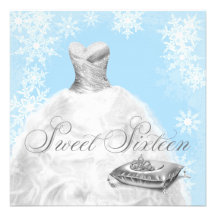 Winter Blue Snowflake Sweet Sixteen Party Announcement