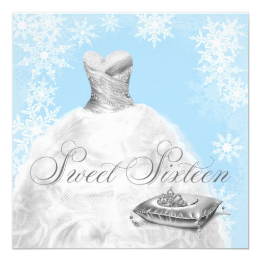 Winter Blue Snowflake Sweet Sixteen Party Announcement