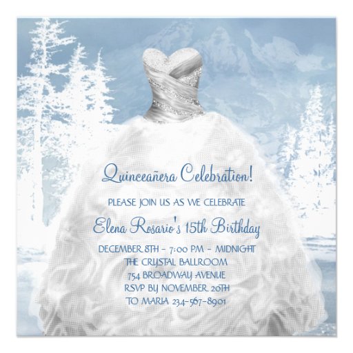 Winter Blue Snowflakes Quinceanera Invitations