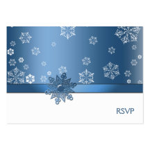 Winter Blue & White Snowflake RSVP Cards Business Card Template
