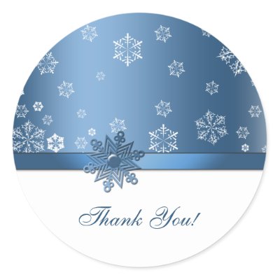 Winter Blue & White Snowflake Thank you Stickers