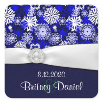 Winter Blue & White Snowflake Wedding Seals Square Sticker