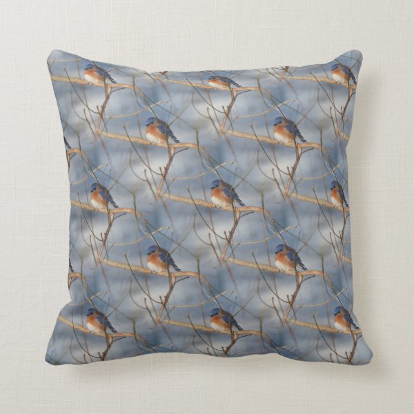 Winter Bluebird Nature Pattern Pillows