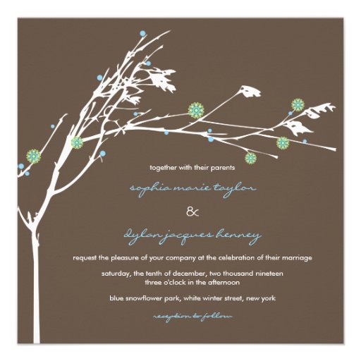 Winter Branch Snow Flower Wedding Invitation