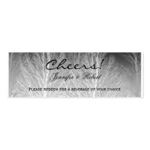 Winter Branches Black White Wedding Drink Tickets Business Card
