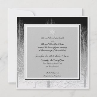 Winter Branches in Black White and Grey Wedding invitation