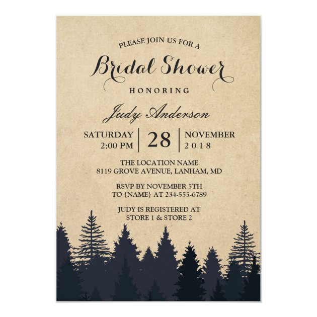 Winter Bridal Shower | Rustic Kraft Pine Trees Card (front side)