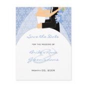 Winter Bride and Groom Save the Date postcards blue snowflakes