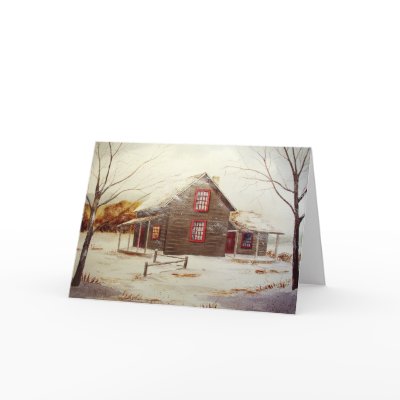 Winter Cabin Blank Greeting Card by paintingcoyote36