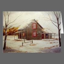 Winter Cabin Blank Greeting Card cards