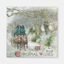Winter Carriage Ride Vintage Christmas Fridge Magnets